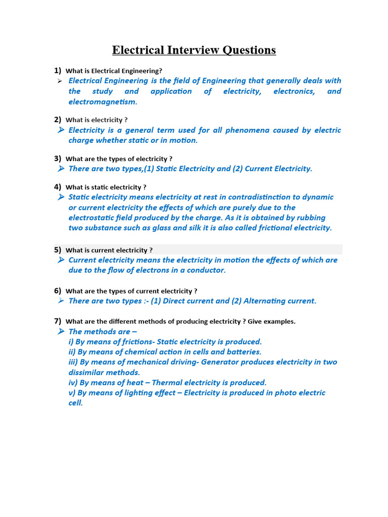 Electrical Engineering Interview Questions | PDF | Electric Motor ...