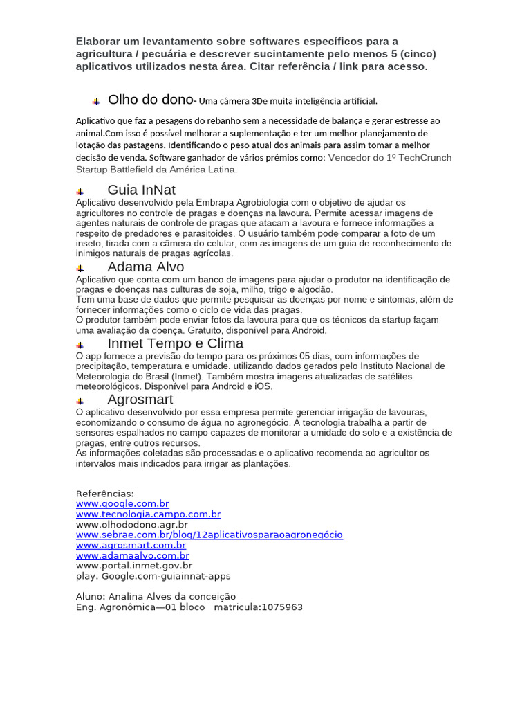 Atividade Informática | PDF | Agricultura | Software de aplicação