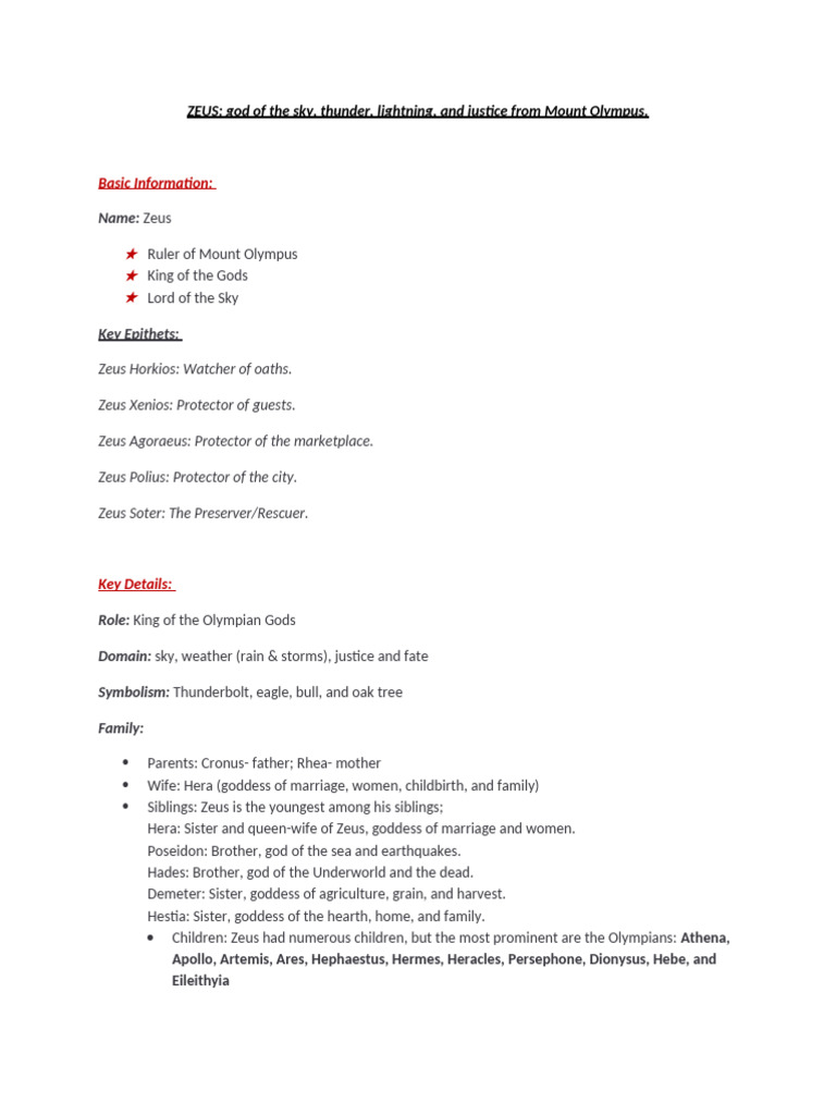 Zeus The King of The Gods | PDF | Zeus | Twelve Olympians