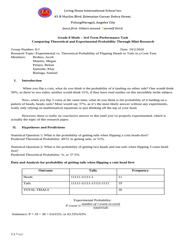 Grade 8 Perfomance Task Template | PDF | Probability | Probability And ...
