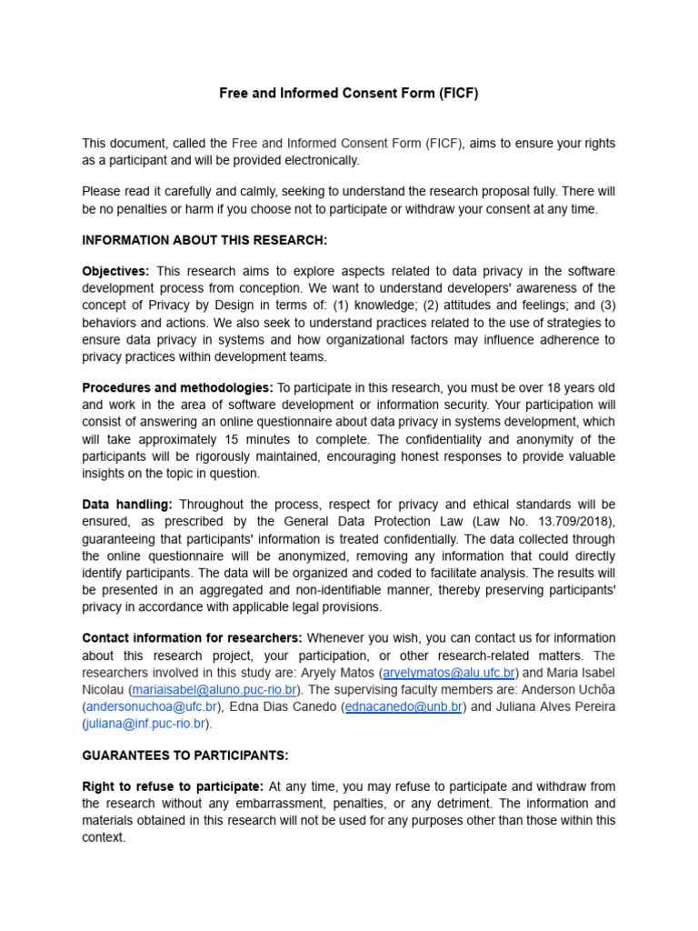 (En) Free and Informed Consent Form (FICF) | PDF | Privacy | Informed ...