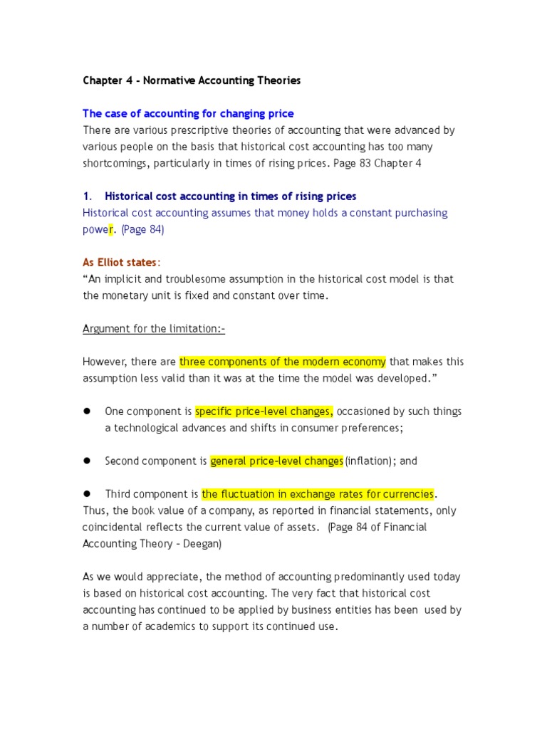 Chapter 4 - Normative Accounting Theories | Historical Cost | Profit ( Accounting)