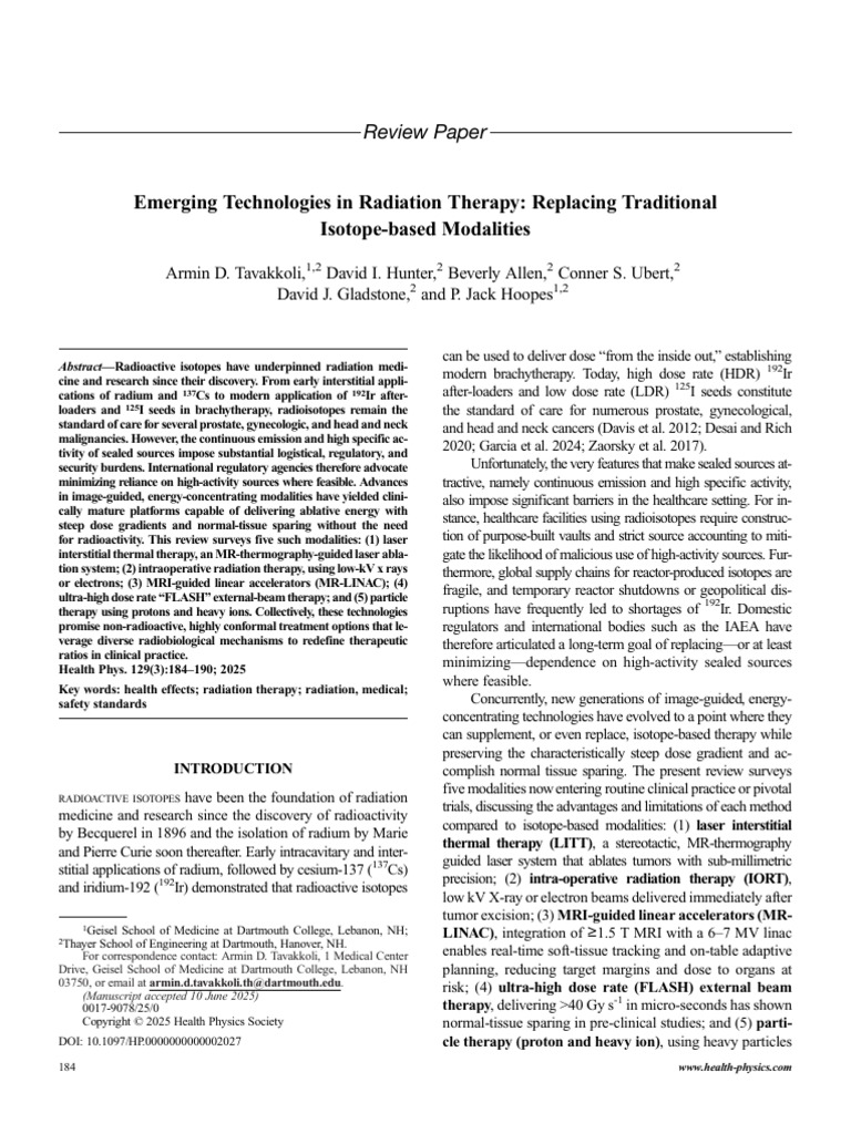 Emerging Technologies in Radiation Therapy .6 | PDF | Radiation Therapy ...