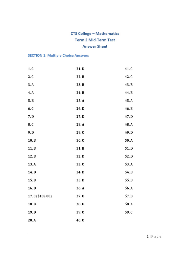CTS College - Maths - Term 2 - Mid Term Test - Revision Paper ...