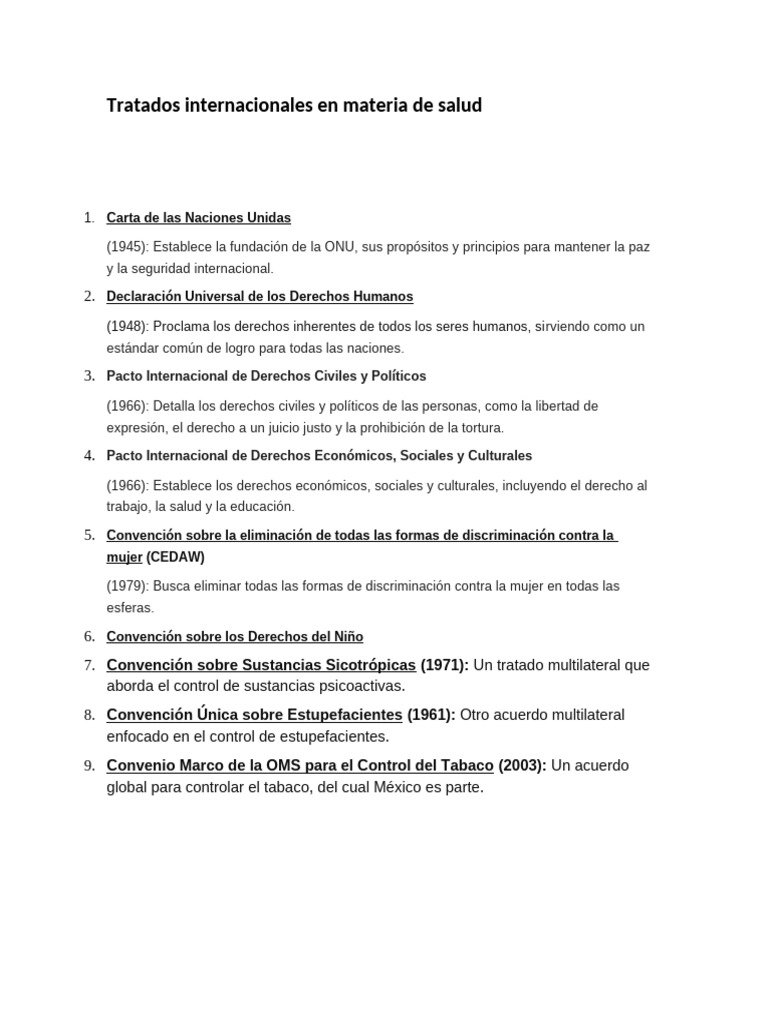 Tratados Internacionales en Materia de Salud ACTUALIZADO | PDF