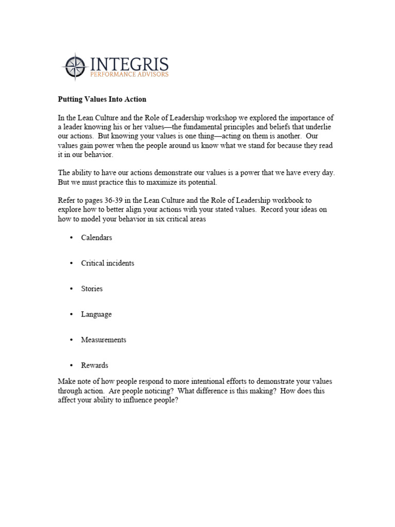 Values in Action | PDF