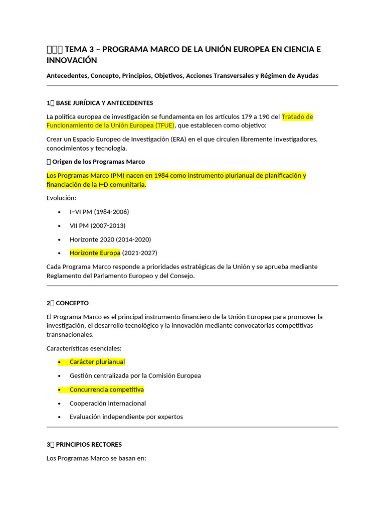 Tema 3. Program. Marco Horizonte Europa | PDF | Innovación | Unión Europea