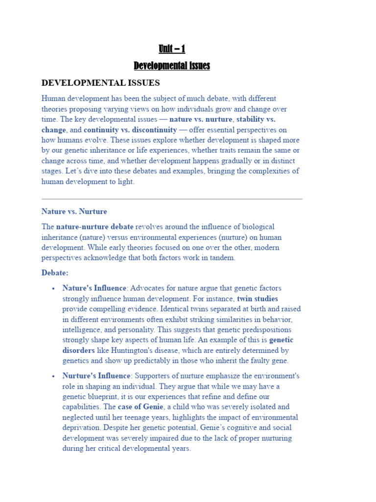 Unit 1 | PDF | Nature Versus Nurture | Developmental Psychology