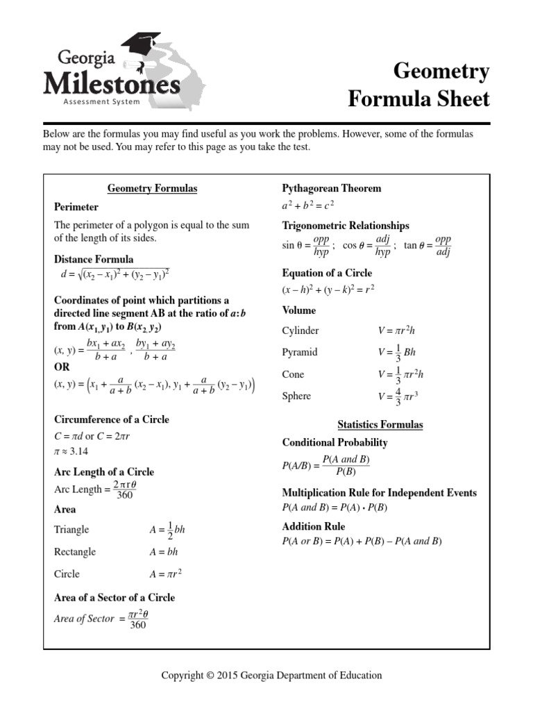 GMASGeometry_FormulaSheet | PDF | Circle | Area