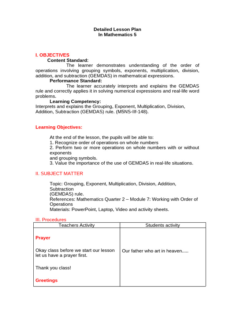 Detailed Lesson Plan | PDF | Lesson Plan | Learning