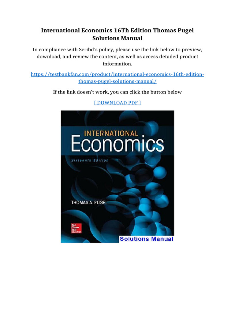 International Economics 16th Edition Thomas Pugel Solutions Manual ...