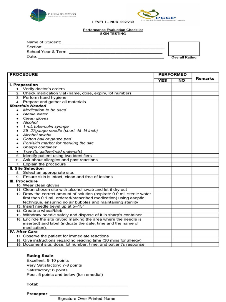 For Student - Checklist in Skin Testing - Nur 092 | PDF | Allergy ...