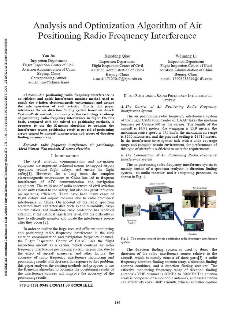 Analysis and Optimization Algorithm of Air Positioning Radio Frequency ...