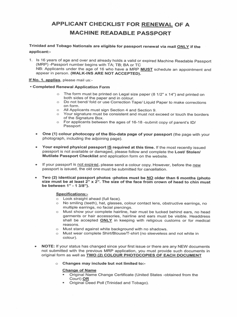 Renewal - Machine Readable Passport | PDF