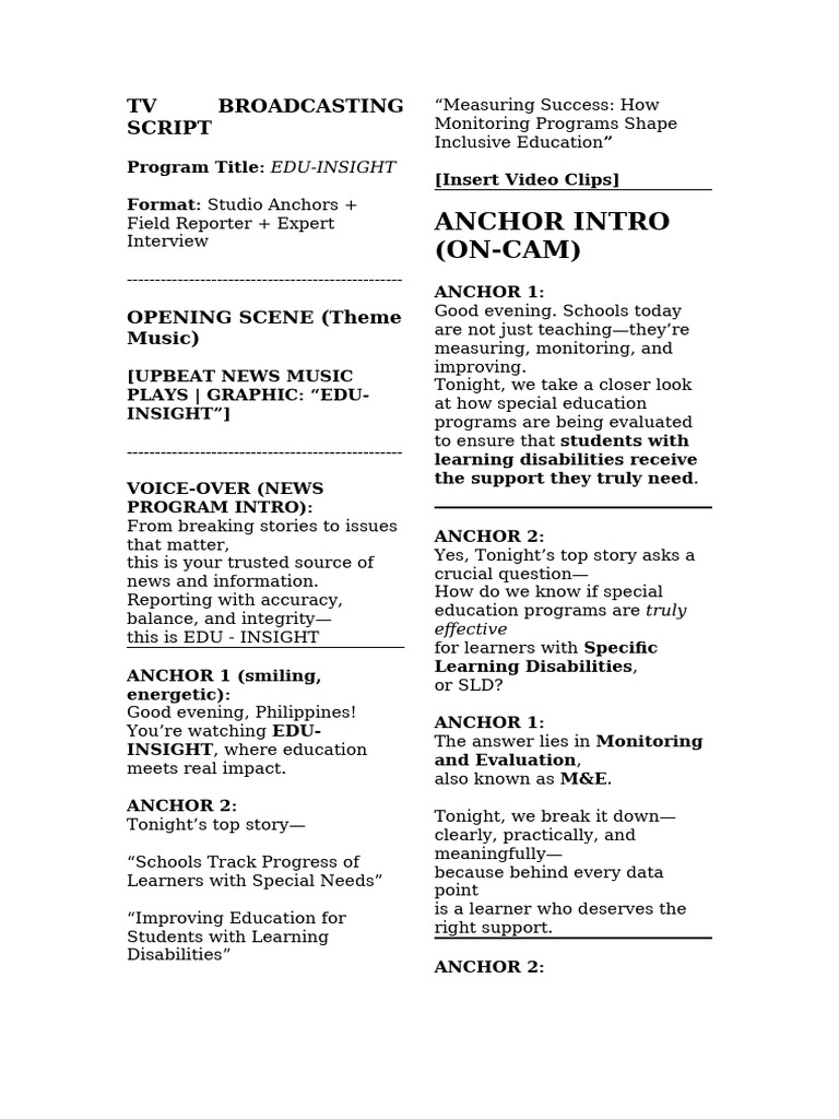 TV Broadcasting Script | PDF | Educational Assessment | Teachers