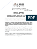 COMUNICADO IFE- REMITIRÁ IFE OAXACA MÁS DOCUMENTACIÓN AL TEPJF