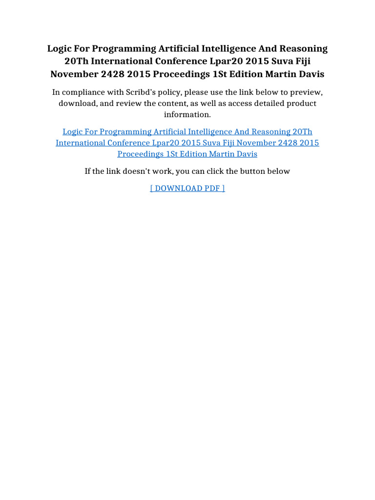 Logic For Programming Artificial Intelligence And Reasoning 20th ...