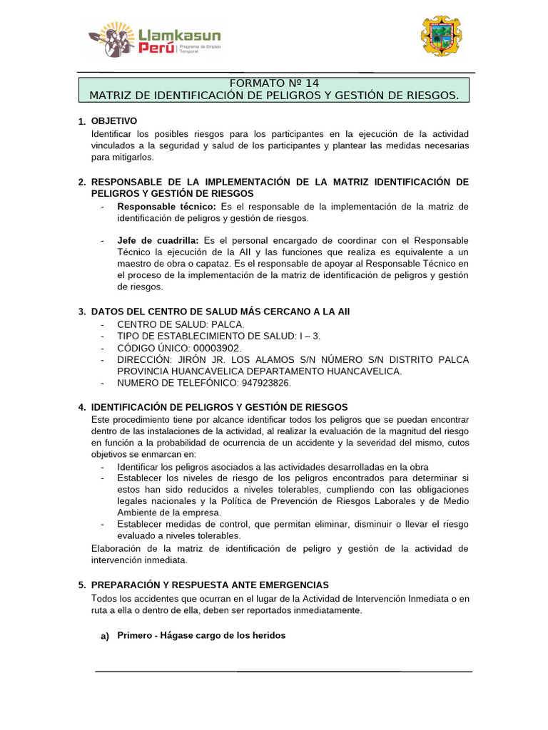 Formato 14 - Matriz de Identificacion Sub Cona | PDF | Primeros ...