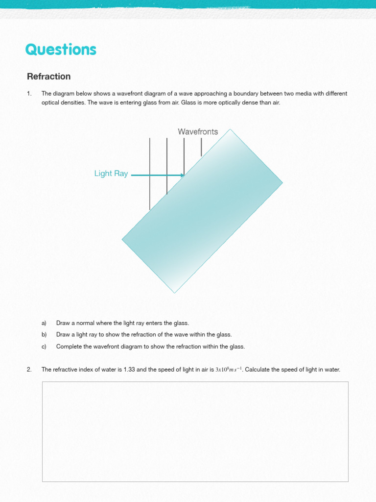 Refraction - Questions | PDF