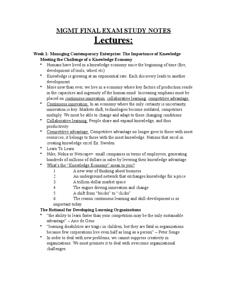 MGMT 1000 Notes | PDF | Corporate Social Responsibility | Leadership