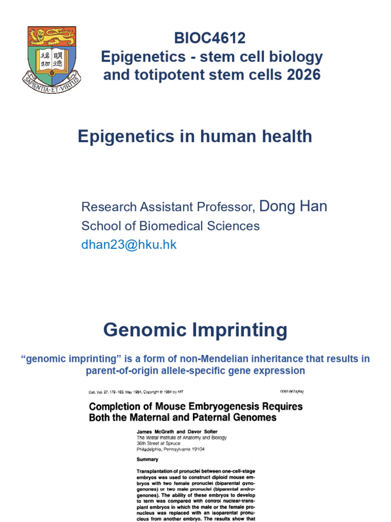 BIOC4612 L6 D Han Epigenetics in Human Health | PDF | Epigenetics | Dna ...