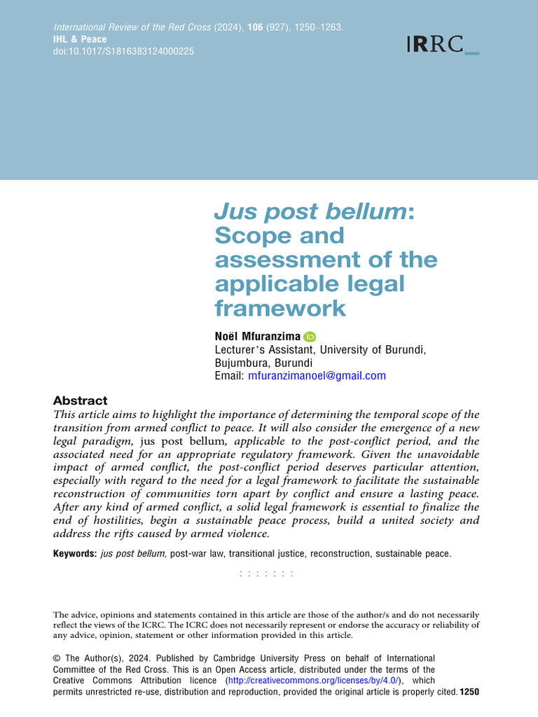 Article 24 Jus Post Bellum Scope and Assessment of The Applicable Legal ...