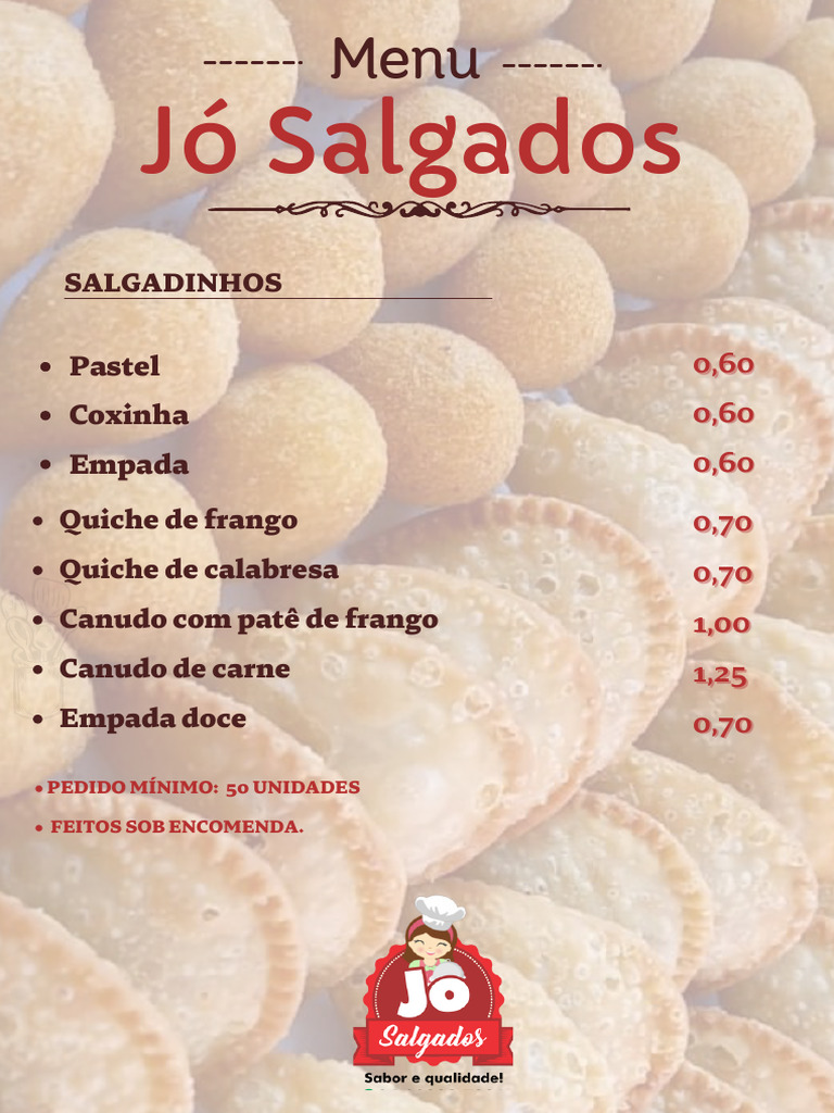 Menu JÓ SALGADOS. | PDF