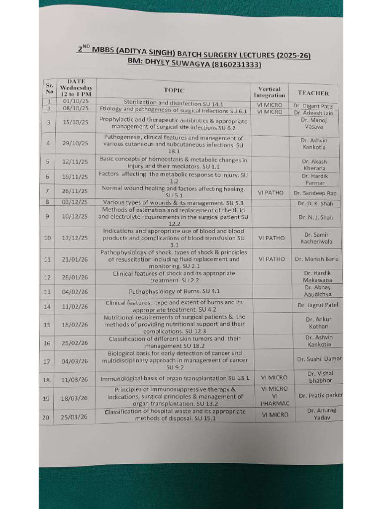2nd Yr Timetable & 1st Yr Final Exam Schedule | PDF