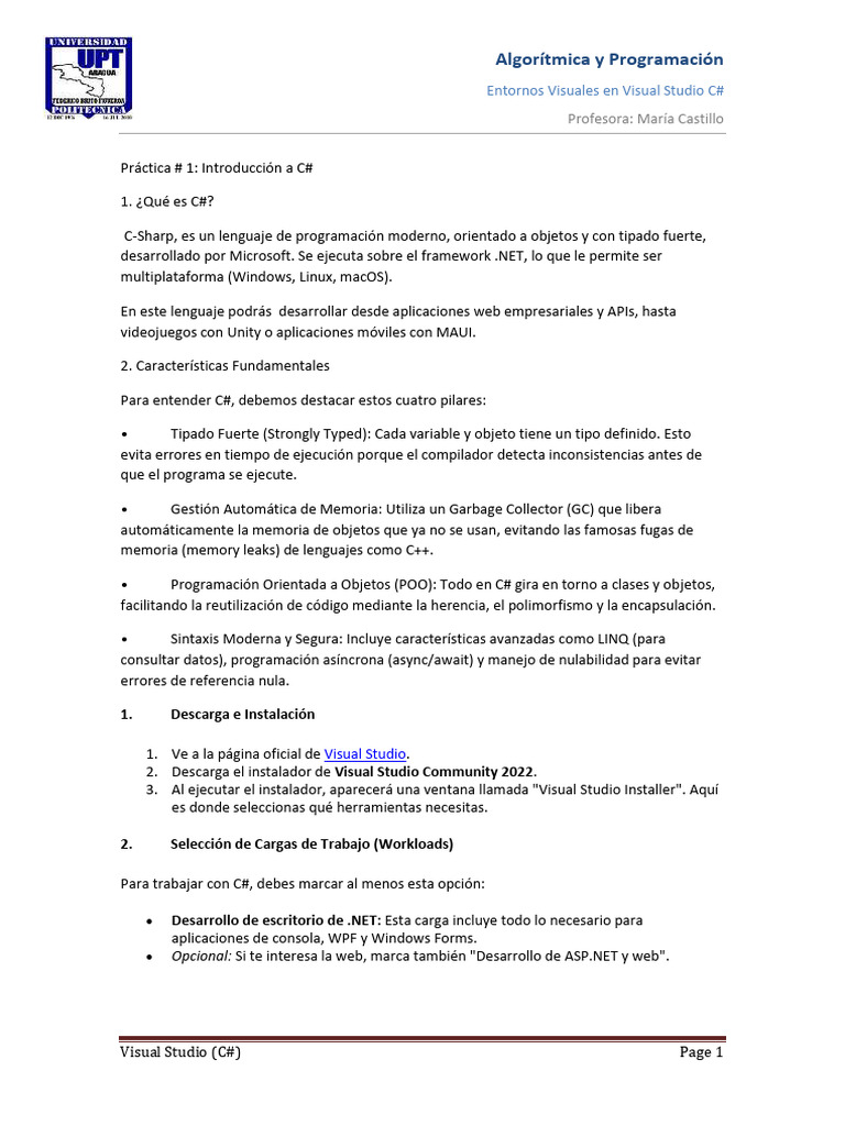 Práctica #1 C Sharp 2025 | PDF | C Sharp (lenguaje de programación ...