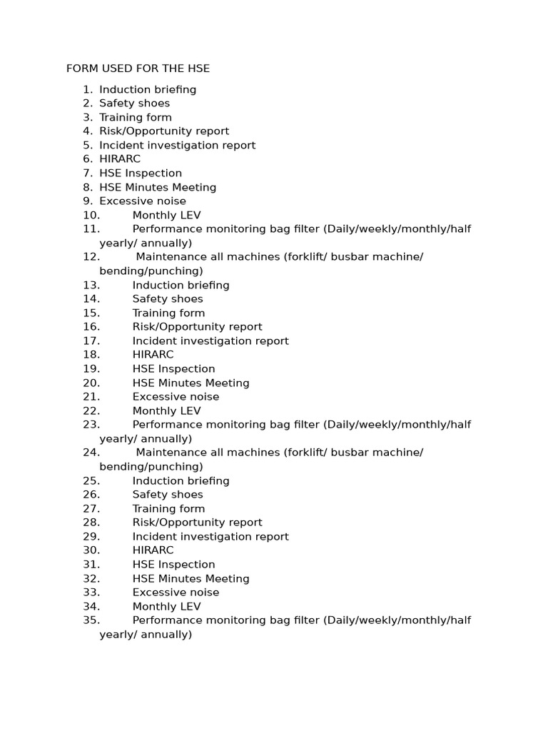 0. HSE FORM | PDF | Safety | Medical And Health Organizations