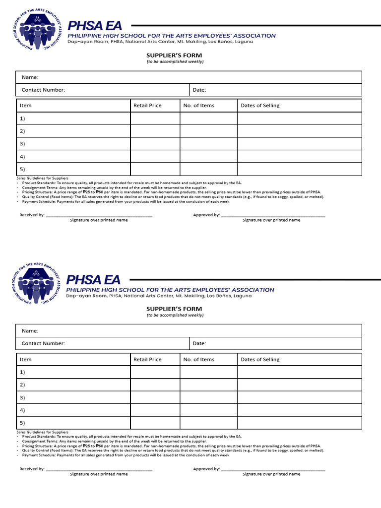 EA Supplier's Form | PDF | Marketing | Business
