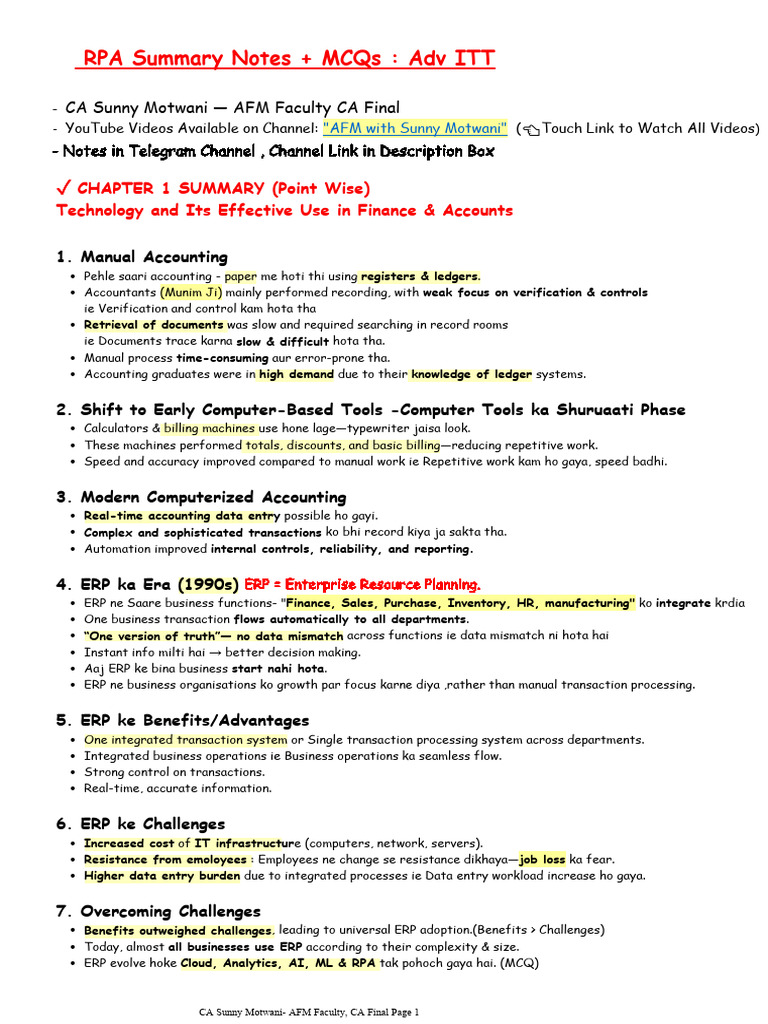 RPA Summary Notes + MCQs Adv Itt by CA Sunny Motwani AFM Faculty | PDF ...