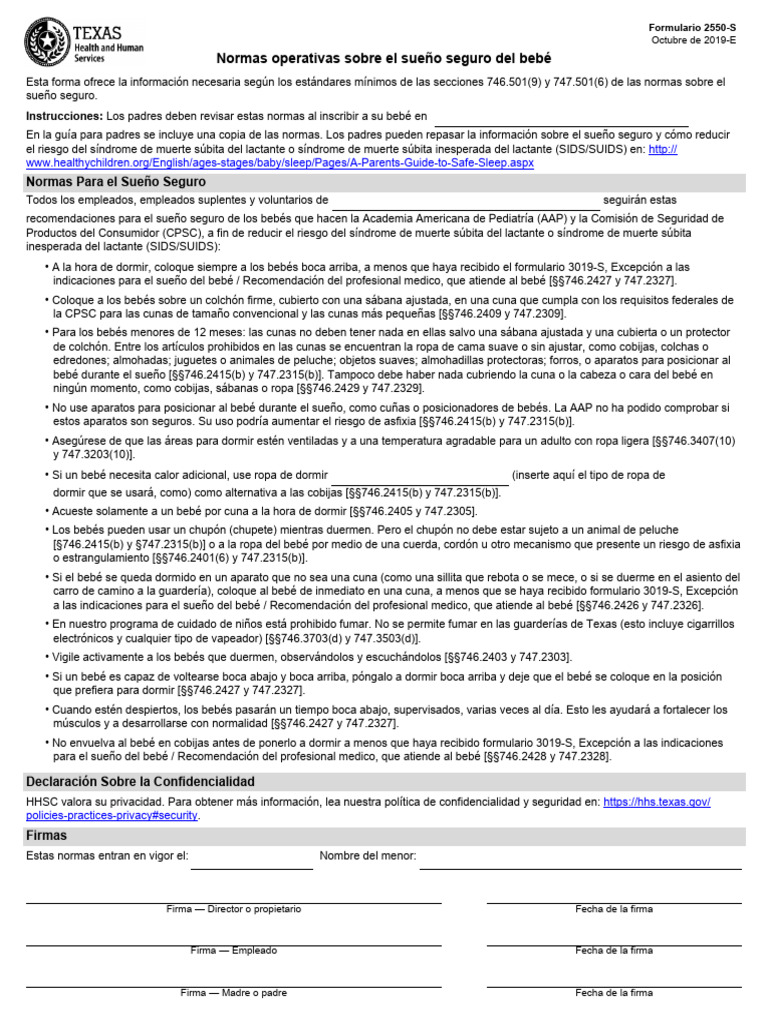 Operational Policy On Infant Safe Sleep (Spanish) - 2550-s PDF | PDF ...