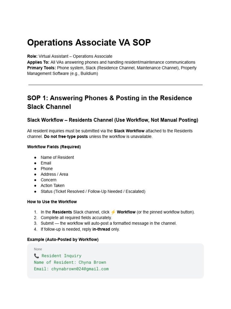 Operations Management VA SOP | PDF | Emergency