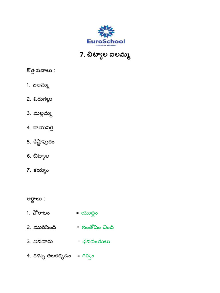 Grade 5 Chityala Ailamma Notes | PDF