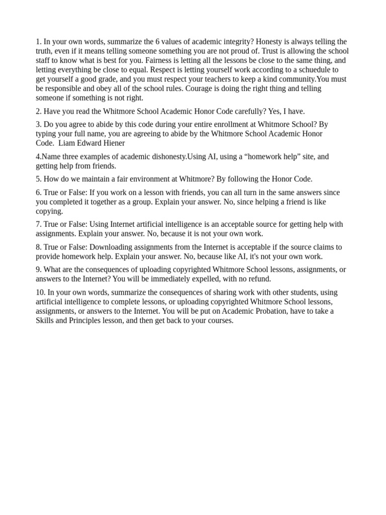 Lesson 6-Honor Code | PDF