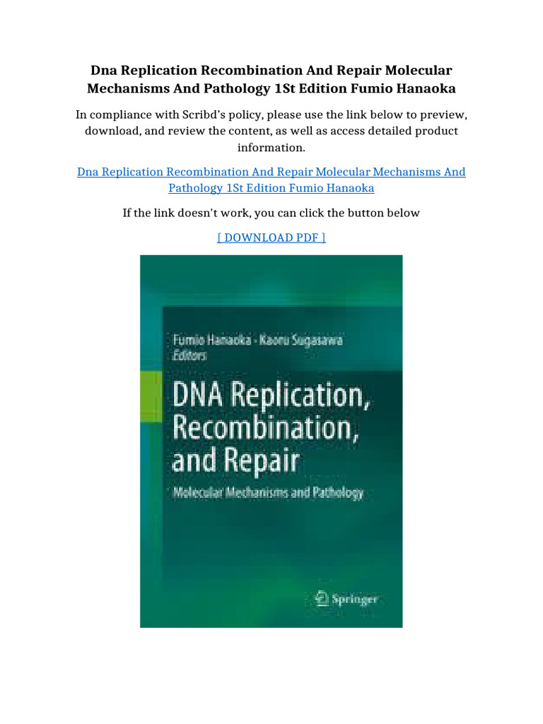 Dna Replication Recombination And Repair Molecular Mechanisms And ...