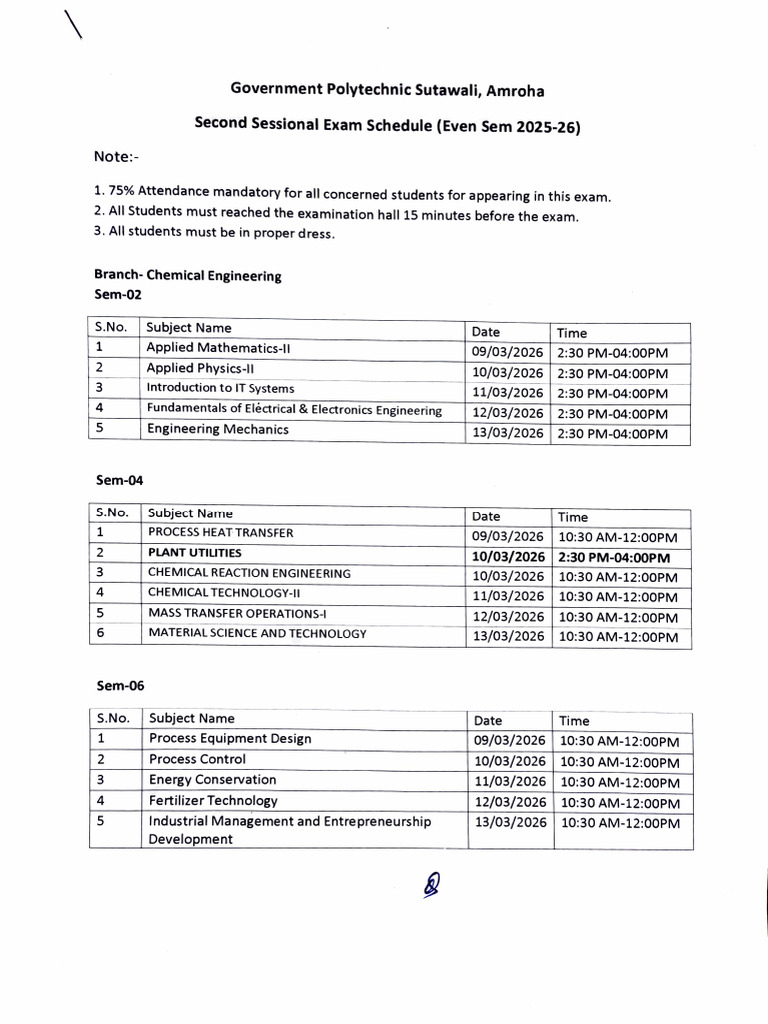 Updated Second Sessional Schedule | PDF | Engineering | Electricity