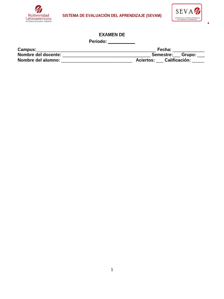 Formato Examen SEVAM | PDF