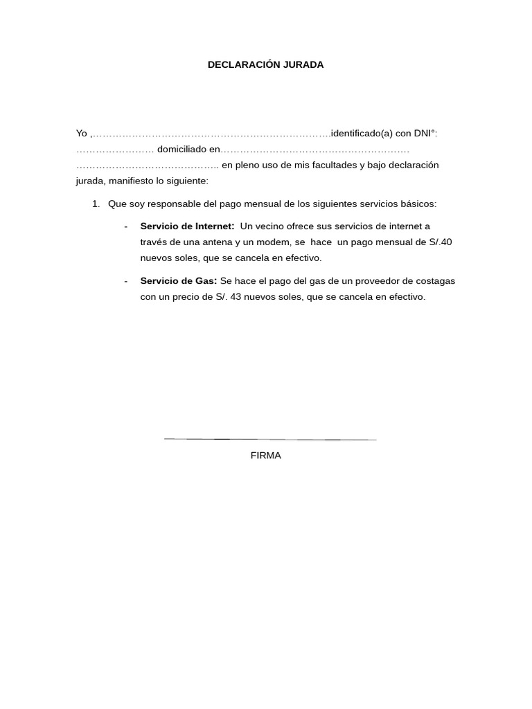 Declaración Jurada de Servicios. | PDF