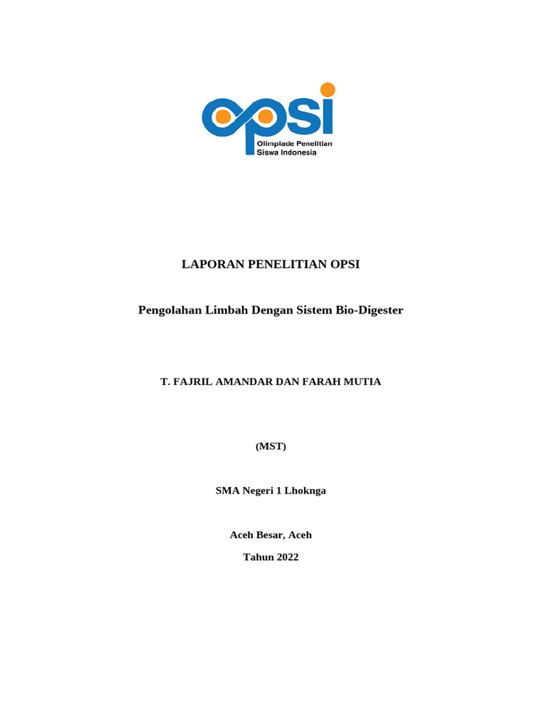 Laporan Penelitian Opsi Sman 1 Lhoknga | PDF