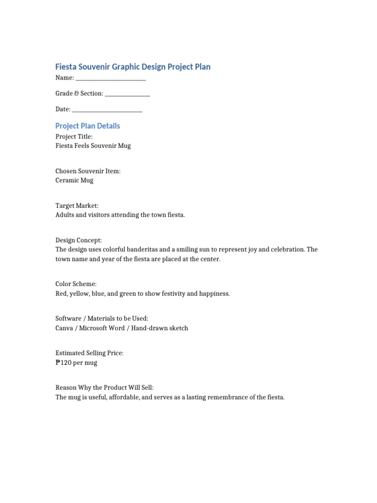 Fiesta Souvenir Project Plan Sample | PDF
