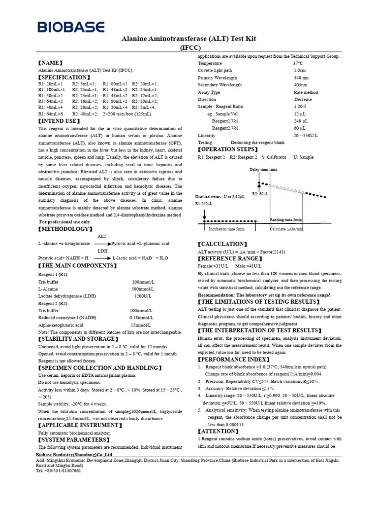 11 ALT英文说明书 | PDF | Alanine Transaminase | Alanine