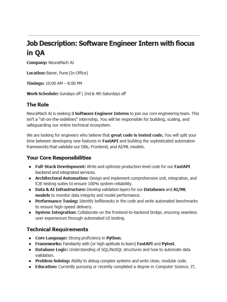 Software Engineer Intern QA Focus | PDF | Artificial Intelligence ...