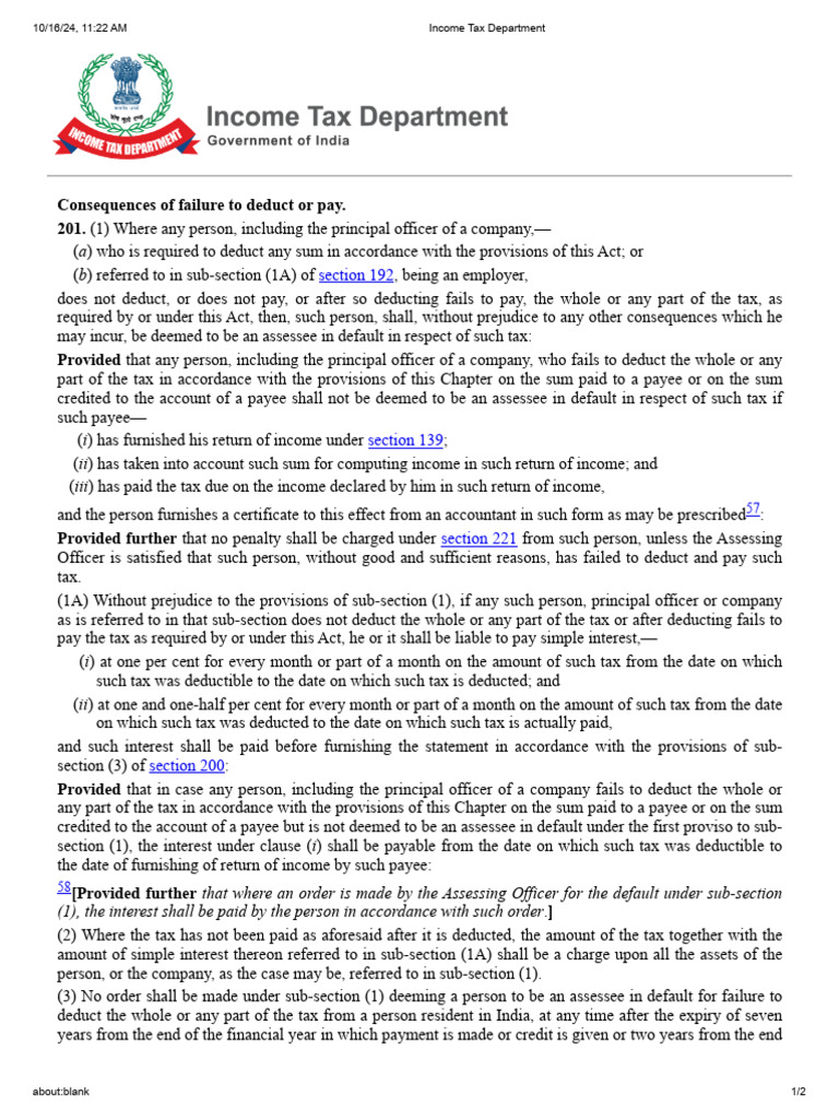 IT Section 201 (1A) Interest On TDS | PDF | Taxes | Payments