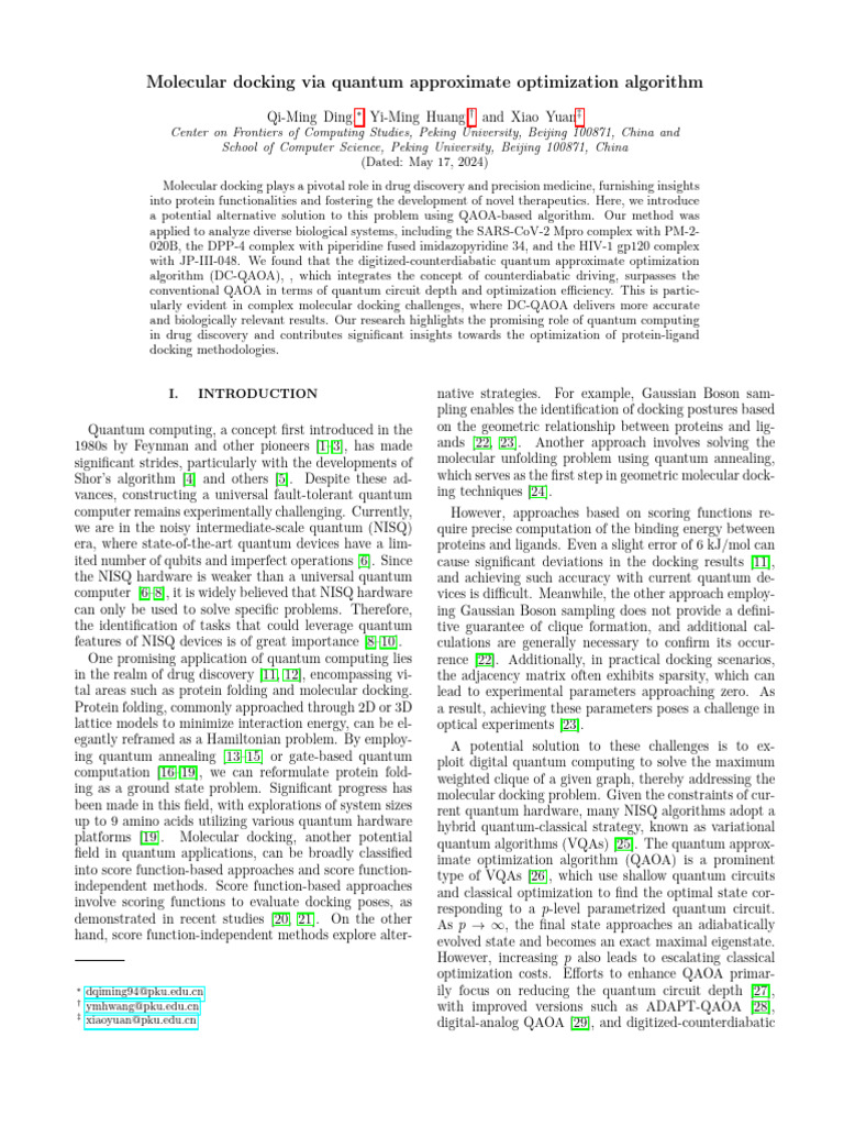 Molecular docking via quantum approximate optimization algorithm | PDF ...