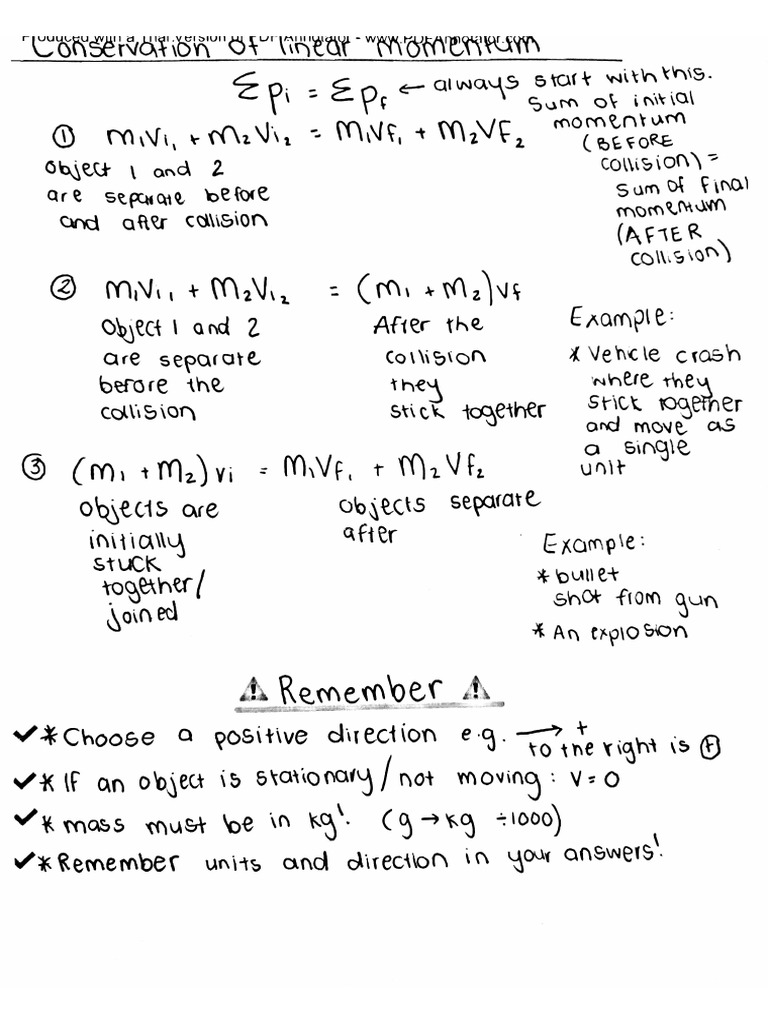Conservation of Linear Momentum SUMMARY | PDF