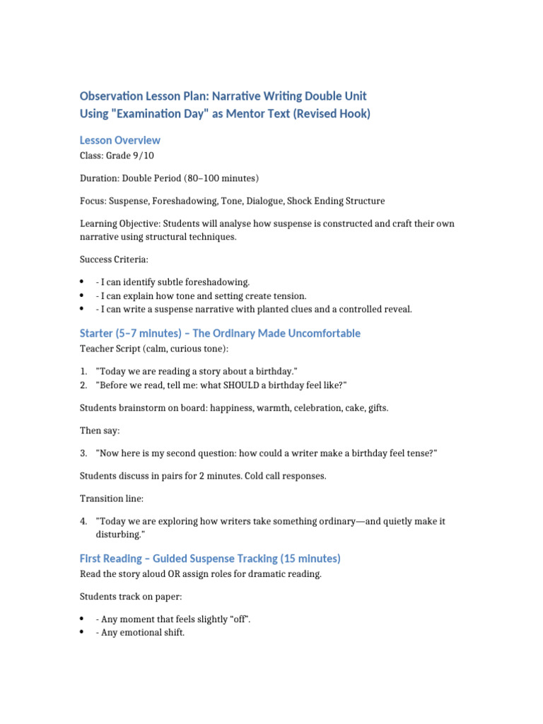 Observation Narrative Writing Double Unit REVISED (1) | PDF