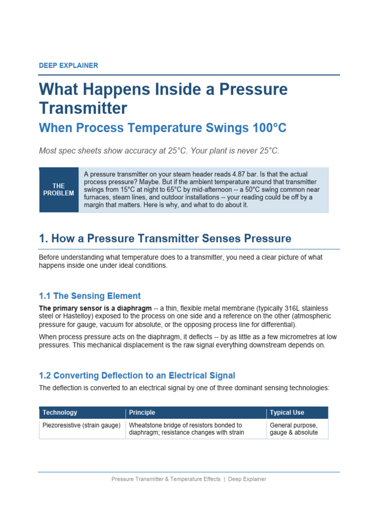 Pressure Transmitter Explainer | PDF | Pressure Measurement | Thermal ...