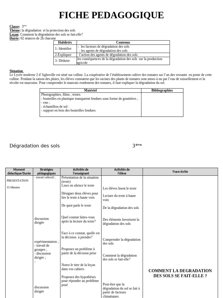 3ème L 9 Dégradation Des Sols | PDF | Sol (pédologie) | Plaie